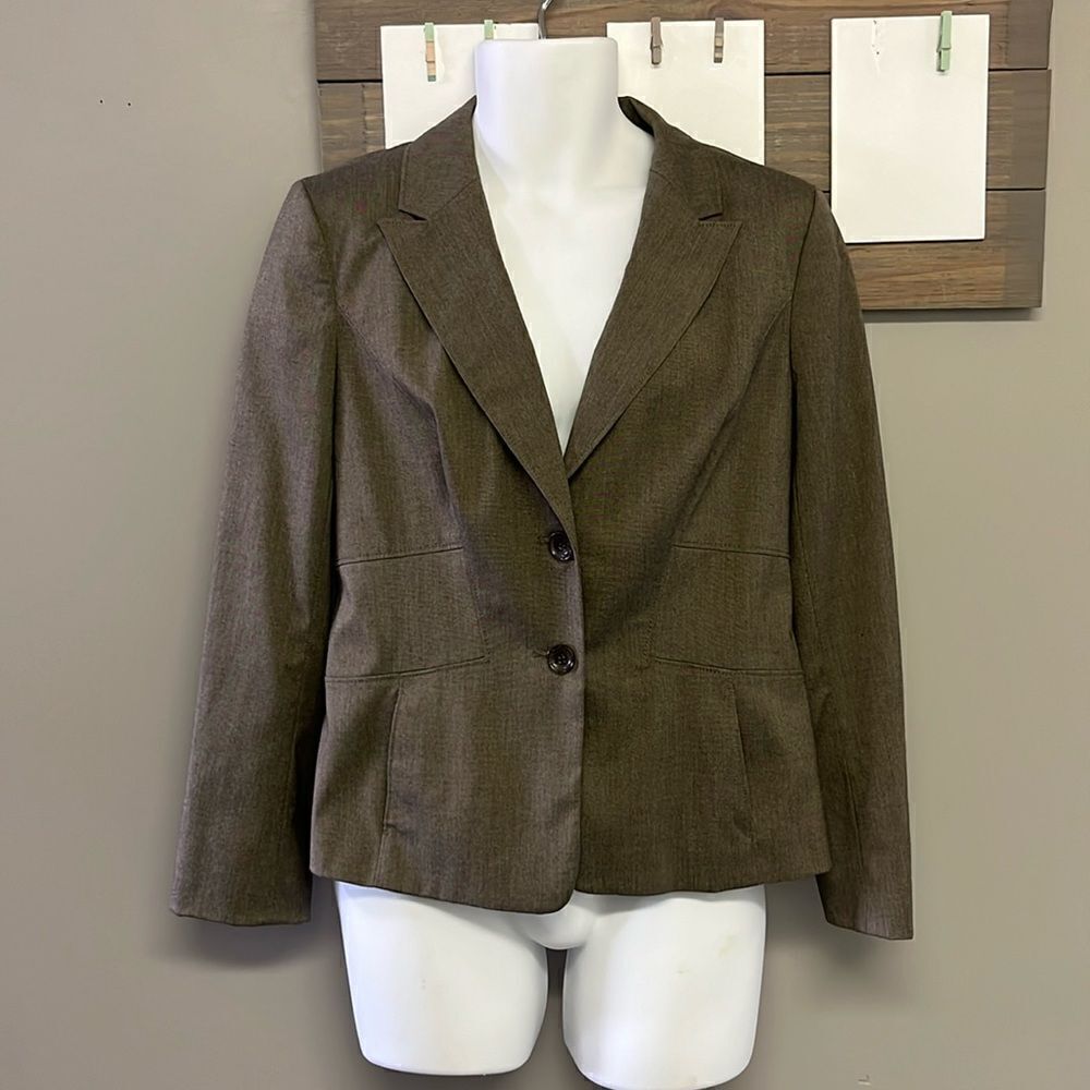 Ann Taylor Heather Brown Notched Collar Button Down Blazer Long Sleeves Pockets